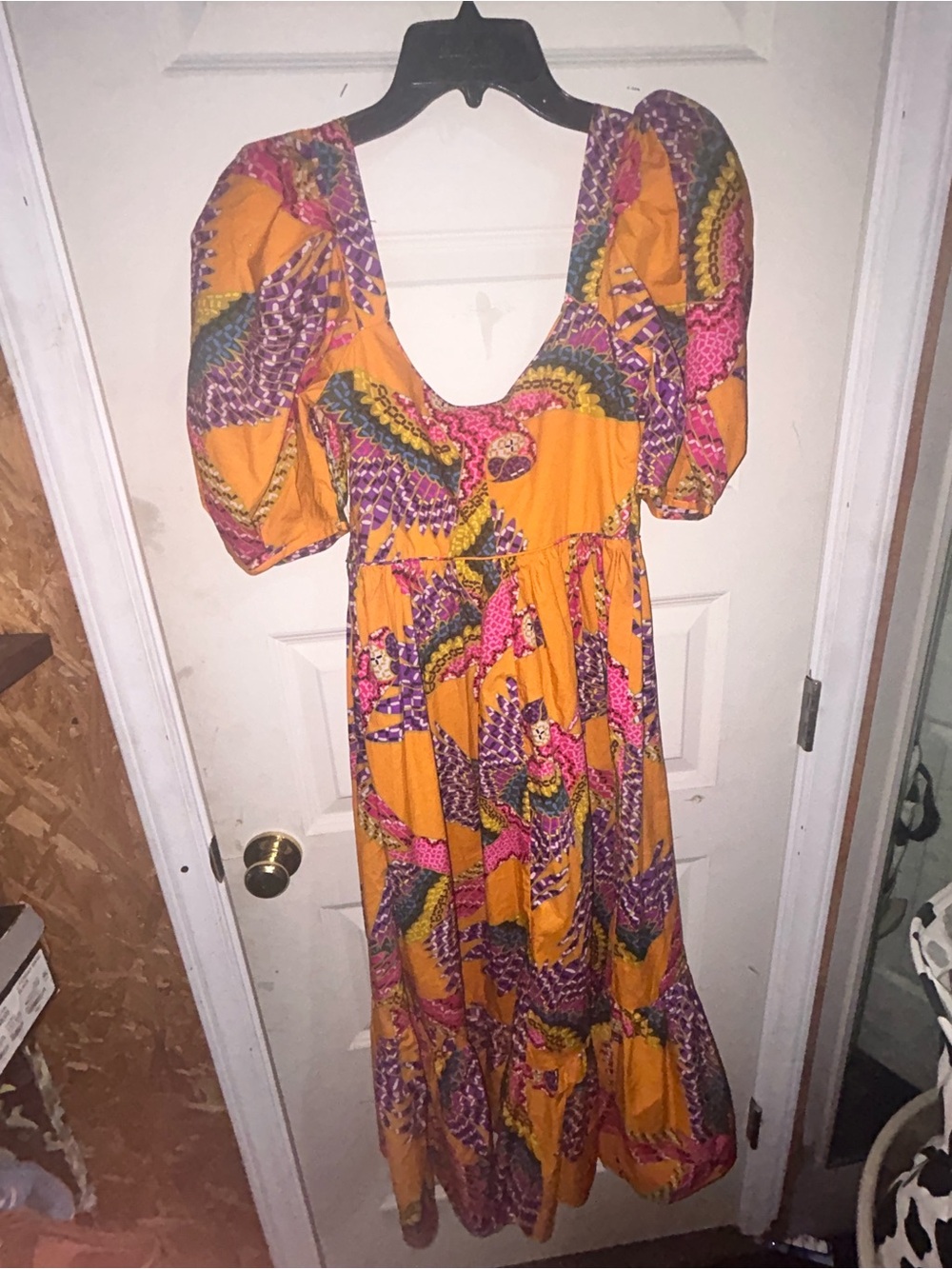 Bohemian Beaded MacawsPuff-Sleeve Midi Dress in Yellow Paisley Print - Picture 2 of 11